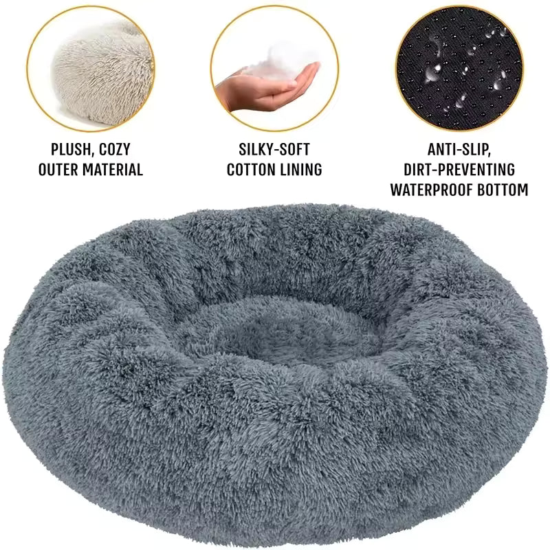 Round Plush Winter Warm Pet Bed for Dogs & Cats