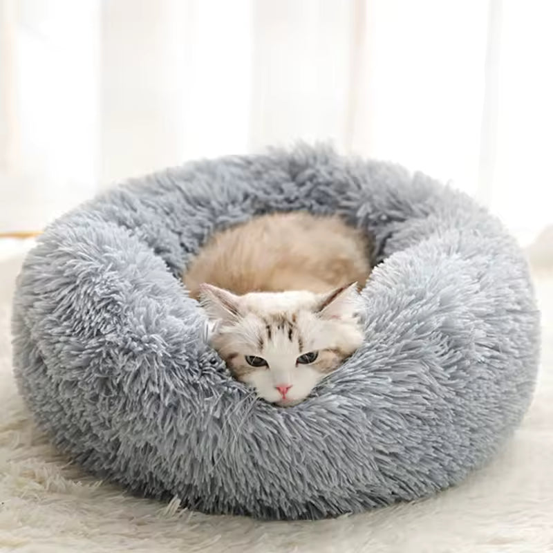 Round Plush Winter Warm Pet Bed for Dogs & Cats