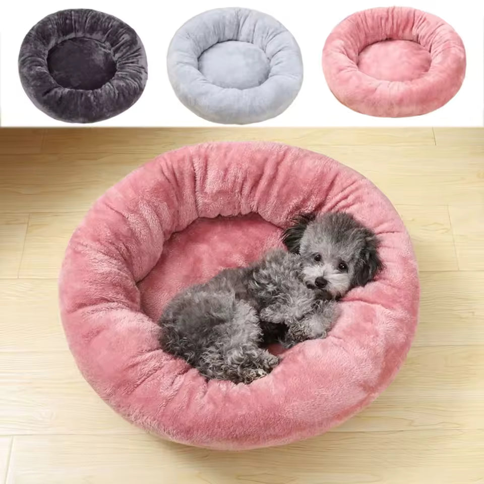 Round Plush Winter Warm Pet Bed for Dogs & Cats